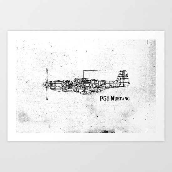 North American P51 Mustang (black) Art Print