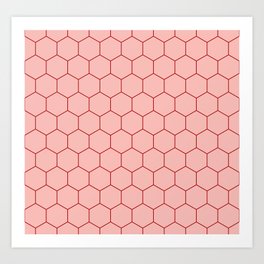 Hexagon Honeycomb Japanese Kikko In Coral And Venetian Red n.1096 Art Print
