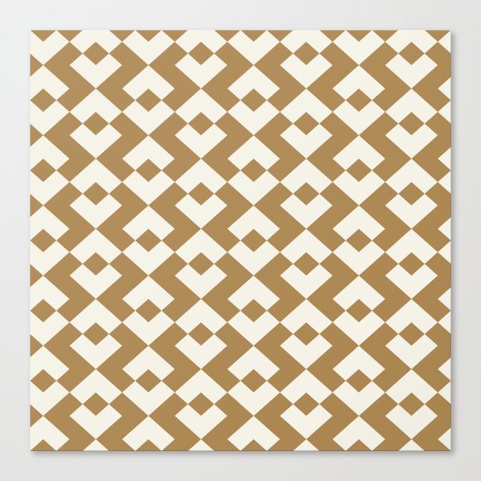 Gold Brown and White Abstract Retro Pattern Canvas Print