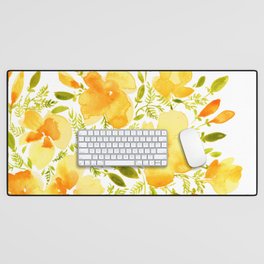 Watercolor California poppies (Quad set, #1) Desk Mat | Spring, Watercolor, Poppies, Chic, Leaves, Loose, Painting, Floral, Boho, California 