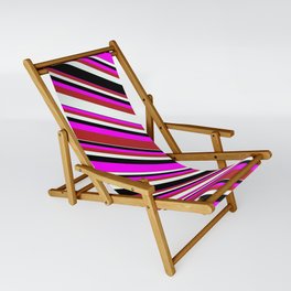 [ Thumbnail: Fuchsia, Red, Mint Cream, and Black Colored Pattern of Stripes Sling Chair ]