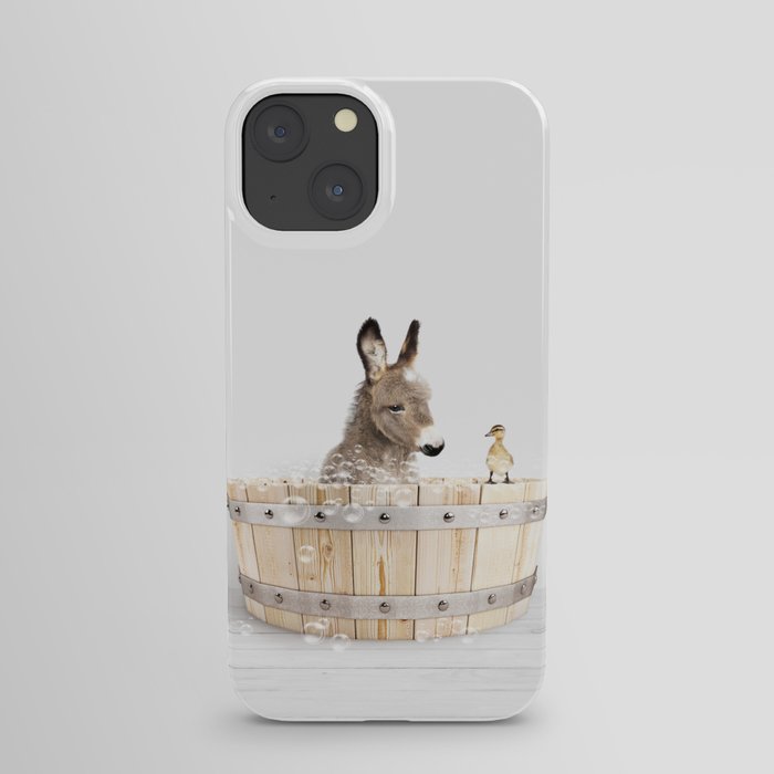 Baby Donkey in a Wooden Bathtub, Donkey Taking a Bath, Bathtub Animal Art Print By Synplus iPhone Case