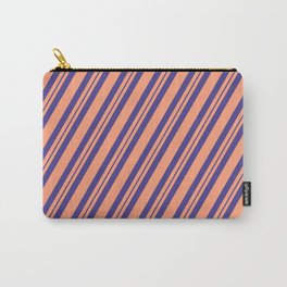 [ Thumbnail: Light Salmon and Dark Slate Blue Colored Lines/Stripes Pattern Carry-All Pouch ]