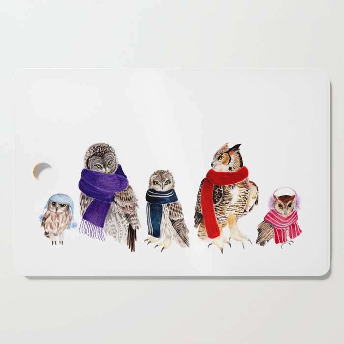 Line of Owls in Scarves Cutting Board