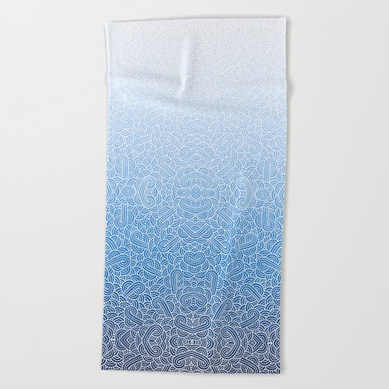 Ombre blue and white swirls doodles Beach Towel