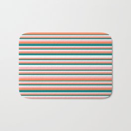 [ Thumbnail: Teal, Mint Cream, Light Pink, and Coral Colored Lines/Stripes Pattern Bath Mat ]