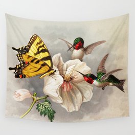 Ruby-throated Hummingbirds & Butterfly Portrait Wall Tapestry