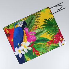 Summer Bloom Tropical Toucan Leaves Watercolor Picnic Blanket