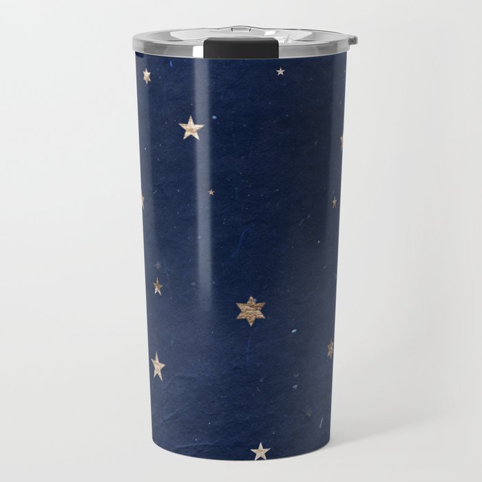Good night - Leaf Gold Stars on Dark Blue Background Travel Mug