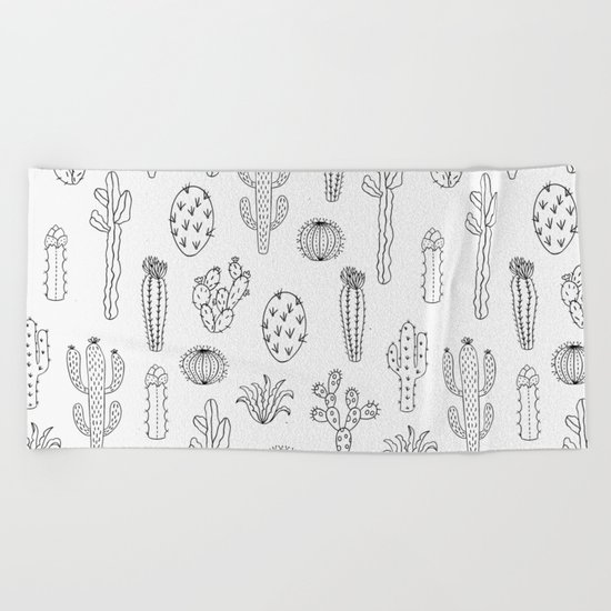 Cactus Silhouette Black Beach Towel