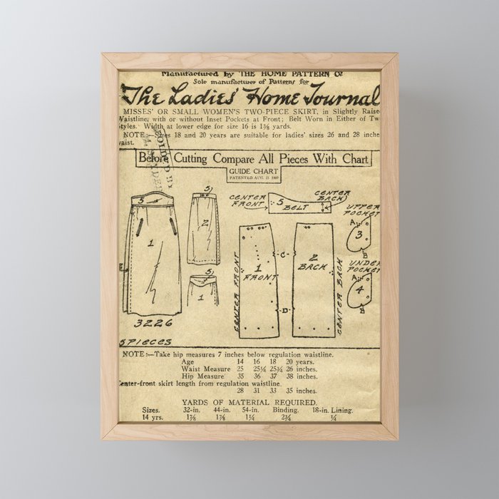 Vintage Ladies Home Journal Edwardian Dress Sewing Pattern Framed Mini Art Print