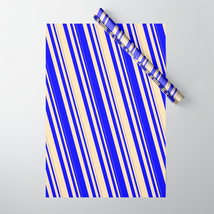 Blue & Beige Colored Striped Pattern Wrapping Paper