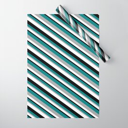 [ Thumbnail: Teal, Dark Grey, White, and Black Colored Lines/Stripes Pattern Wrapping Paper ]