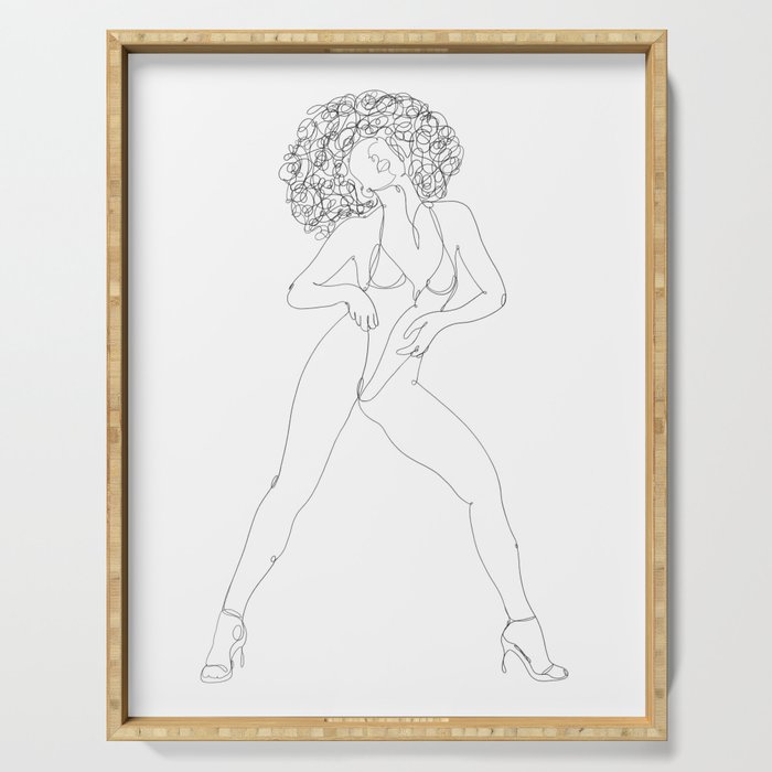 Woman Power Pose Line Drawing Body Art Serving Tray