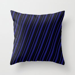 [ Thumbnail: Black & Midnight Blue Colored Striped Pattern Throw Pillow ]