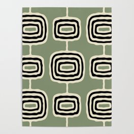 Mid Century Modern Atomic Rings Pattern 141 Black and Green Poster