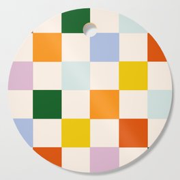 Retro Rainbow Checkerboard  Cutting Board | Funky, Curated, Vintage, Fun, Bright, Minimal, Rainbow, 90S, Colorful, Geometric 