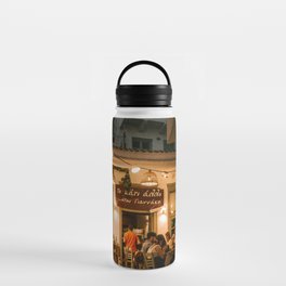 An Evening in the Greek Streets of Naxos | Warm Yellow Cafe in Dark Blue Night | Summer Nights with Dinner in South Europe | Travel Photography Water Bottle