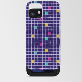 Fun colorful checkers, white grid on purple blue iPhone Card Case