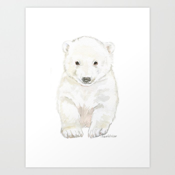 Polar Bear Cub Watercolor Painting Art Print By Susanwindsor