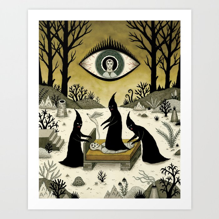 Three Shadow People Terrify a Victim During an Episode of Sleep Paralysis Art Print