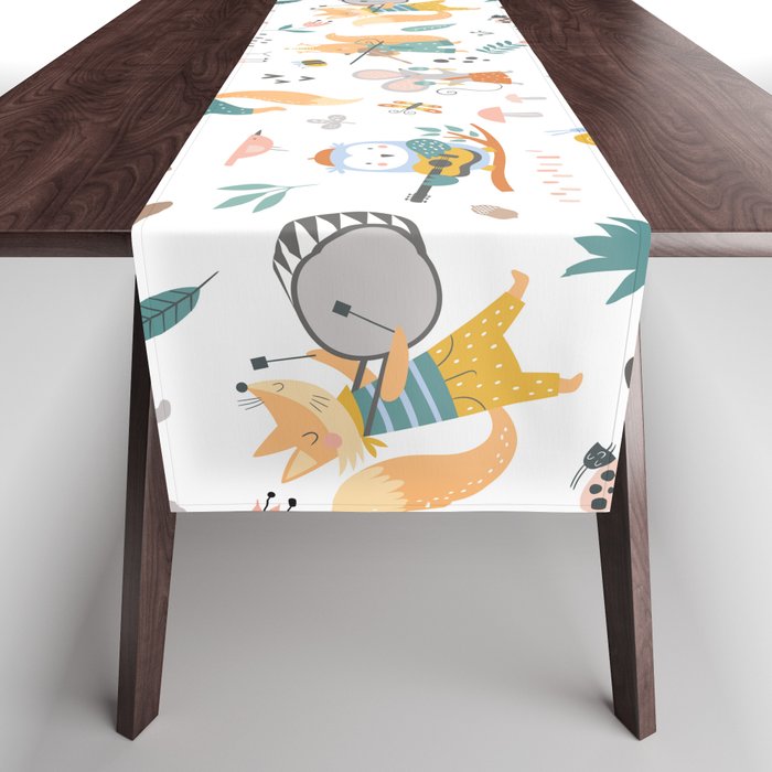 Colorful cartoon style musical Animals 2  Table Runner