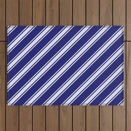 [ Thumbnail: Midnight Blue and Lavender Colored Striped Pattern Outdoor Rug ]