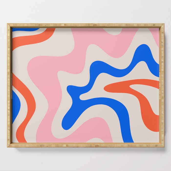 Retro Liquid Swirl Abstract Pattern Square Pink, Orange, and Royal Blue Serving Tray