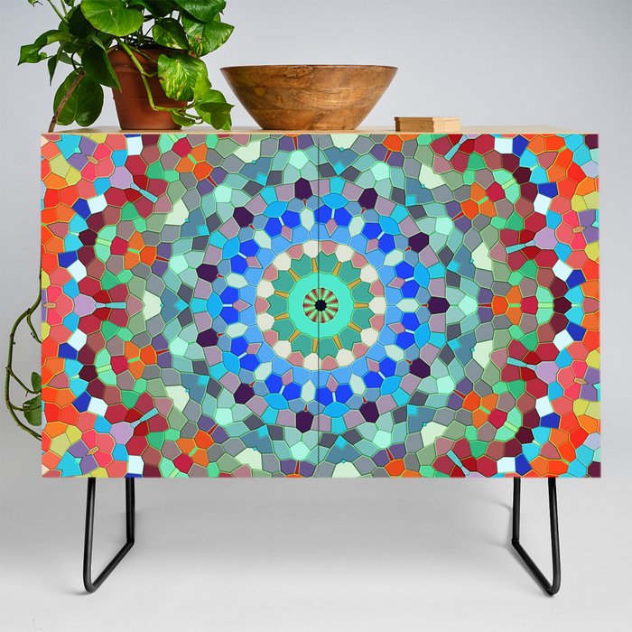 Colorful Mandala Octagon Shaped Tiles Credenza