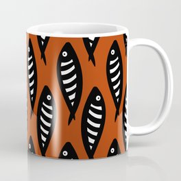 Abstract black and white fish pattern Burnt orange Mug