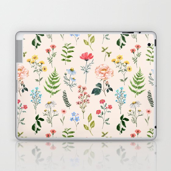 Wildflower meadow Watercolor Summer wild flowers Laptop & iPad Skin