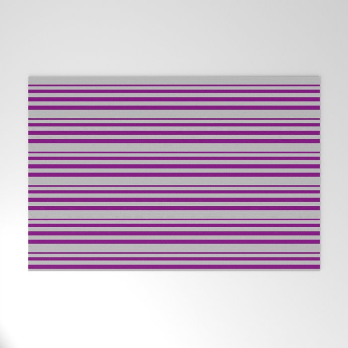 Purple & Grey Colored Lines Pattern Welcome Mat
