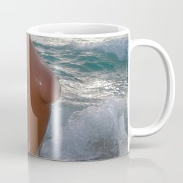 0168-SS Beautiful Naked Woman Nude Beach Sand Surf Big Breasts Long Black Hair Sexy Erotic Art Coffee Mug