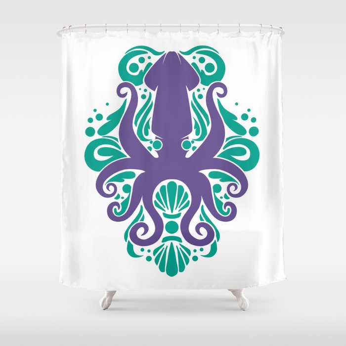 Damask Squid Aqua Violet Shower Curtain