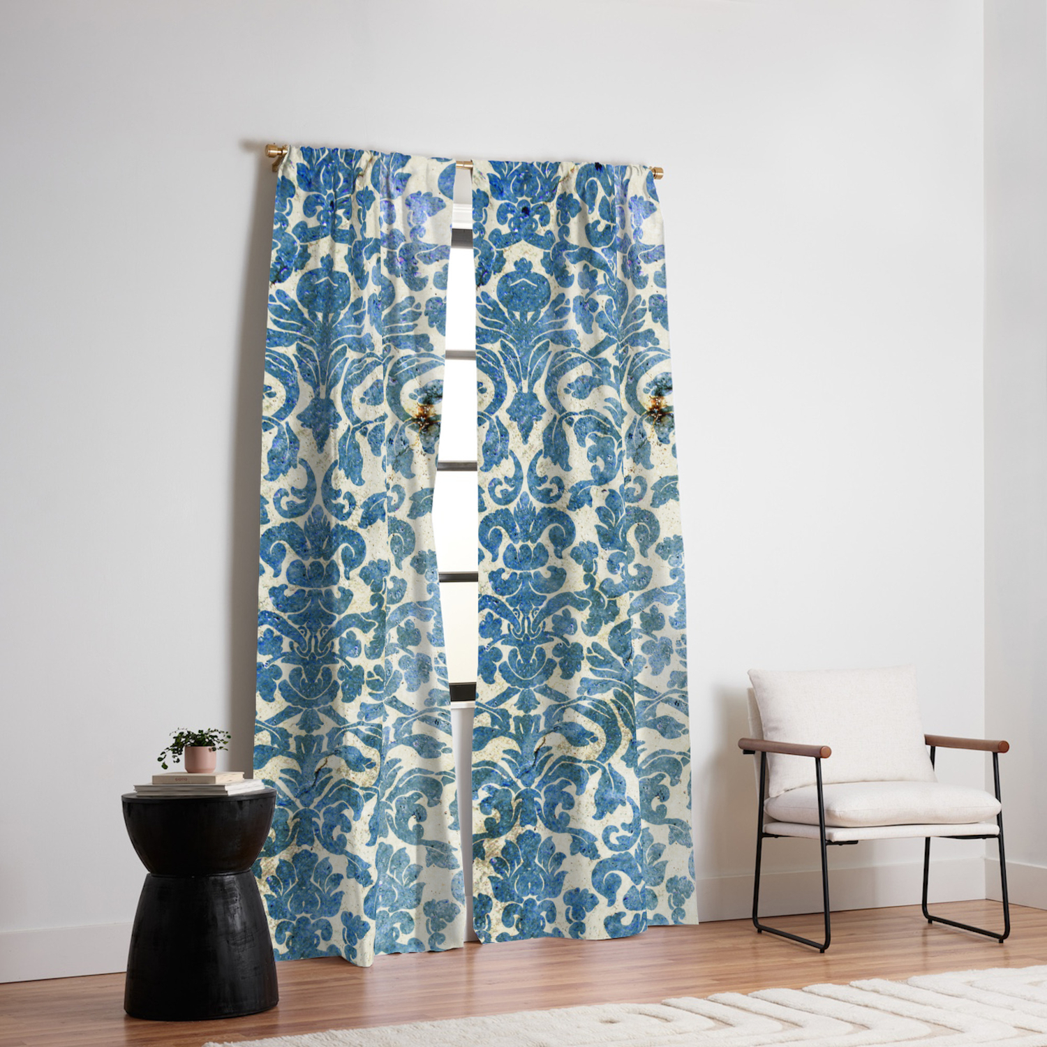 Vintage Antique Blue Wallpaper Pattern Blackout Curtain By Dec02