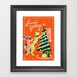 Season's Greetings Cheetah - Red  Framed Art Print