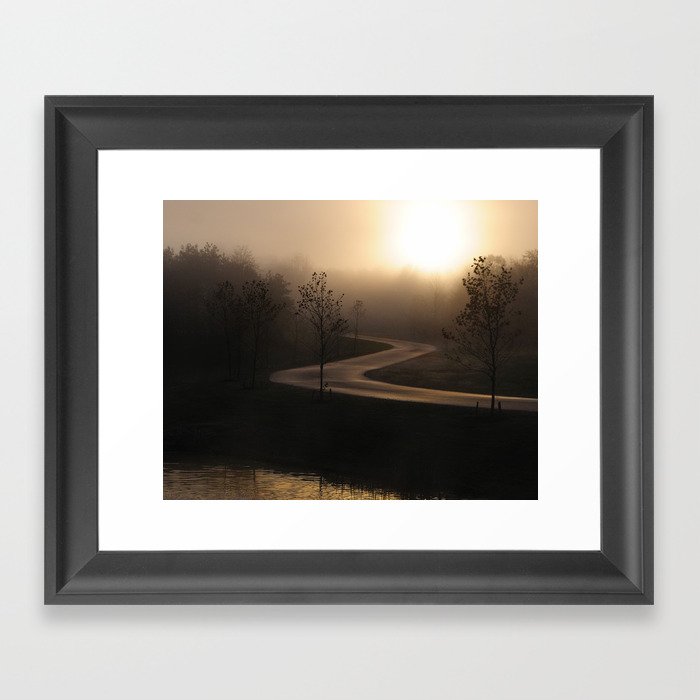 The long and winding misty and moody road Framed Art Print