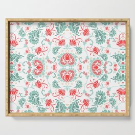 coral pink and mint green bold paisley flower bohemian  Serving Tray