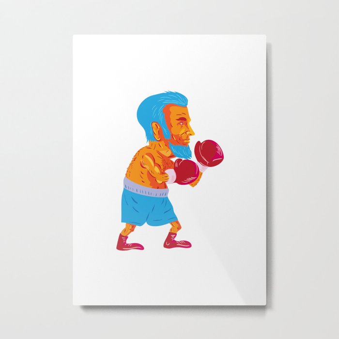 Bearded Boxer Boxing Cartoon WPA Metal Print