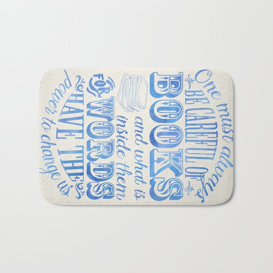Be Careful Of Books - White and Blue Bath Mat