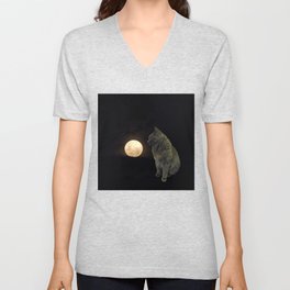 Moon cat V Neck T Shirt