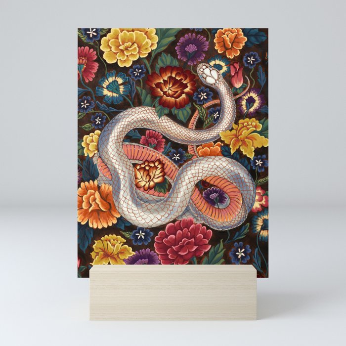 White Snake in the Autumn Garden Mini Art Print