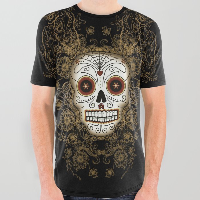 Vintage Sugar Skull All Over Graphic Tee