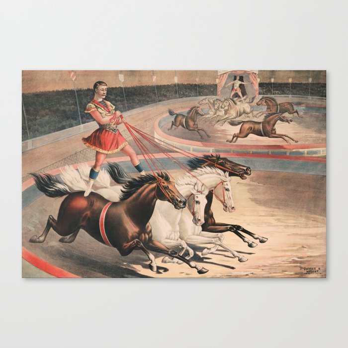 Standing Horseback Riders - Vintage Chromolithograph Canvas Print