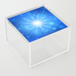 Glowing White Light on Blue Background. Acrylic Box
