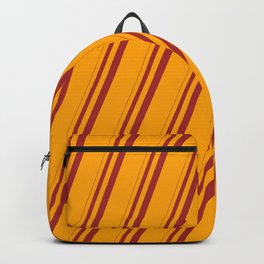 [ Thumbnail: Brown & Orange Colored Pattern of Stripes Backpack ]