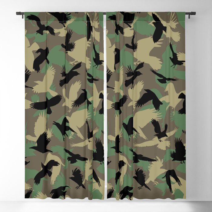 Raven Crow Flying Birds Green Jungle Camo Camouflage Pattern Blackout Curtain