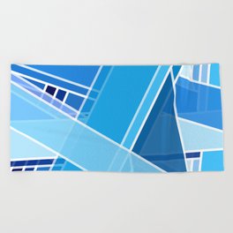 Retro Blue Mid-century Minimalist Geometric Line Abstract Modern Art Beach Towel