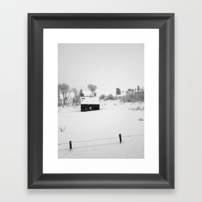 Farmhouse in snow Framed Art Print