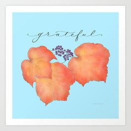 Grateful Autumn Leaves with Aqua background Art Print